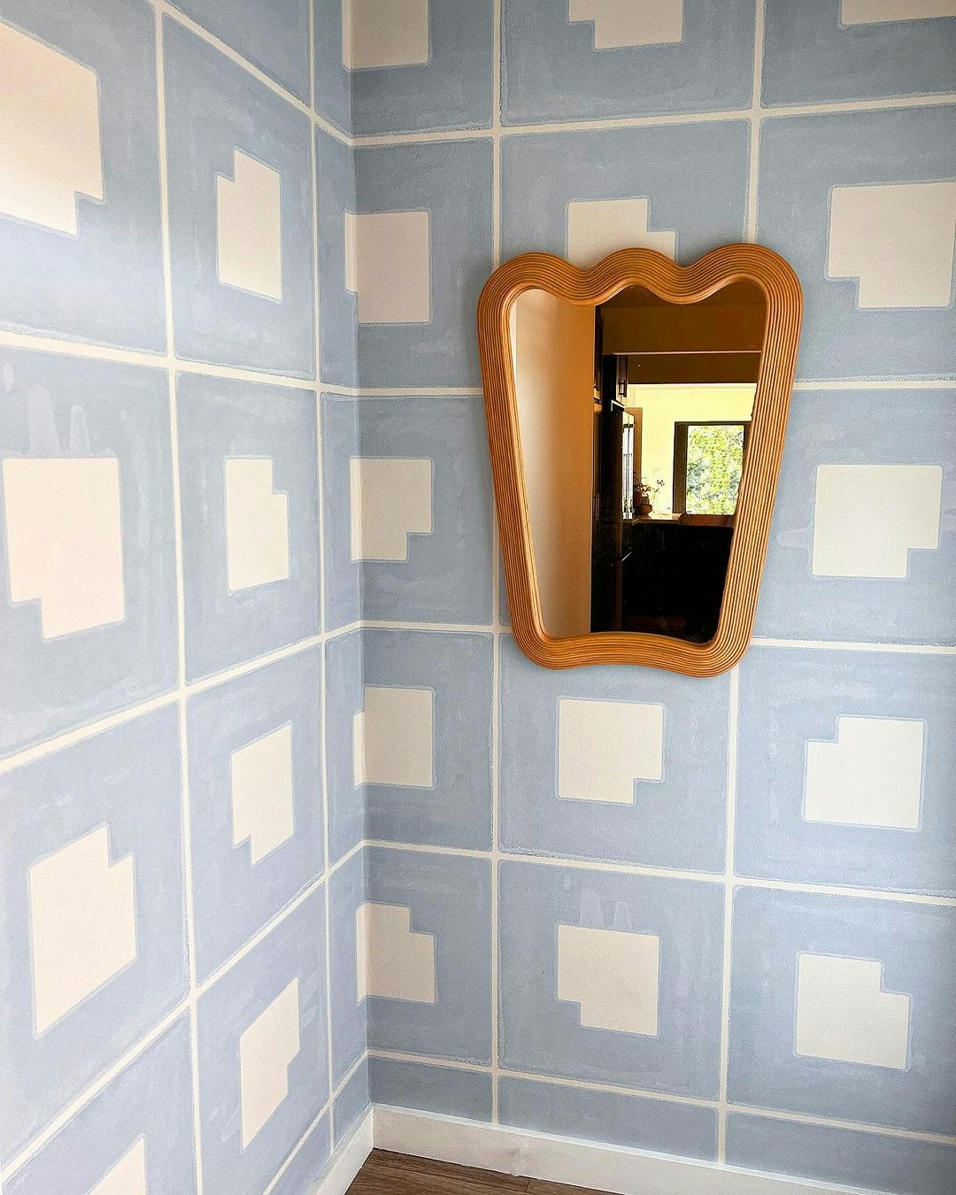 palindrome is a graphic, visual interpretation of a word sequence that reads the same backward as forward. this large-scale design creates a focal point of richly textured color around a consistent motif, rotating and turning. the simplicity, soft edges, and extra-large scale add dramatic geometry to any space.  by Backdrop. – Bedroom, Wallcoverings