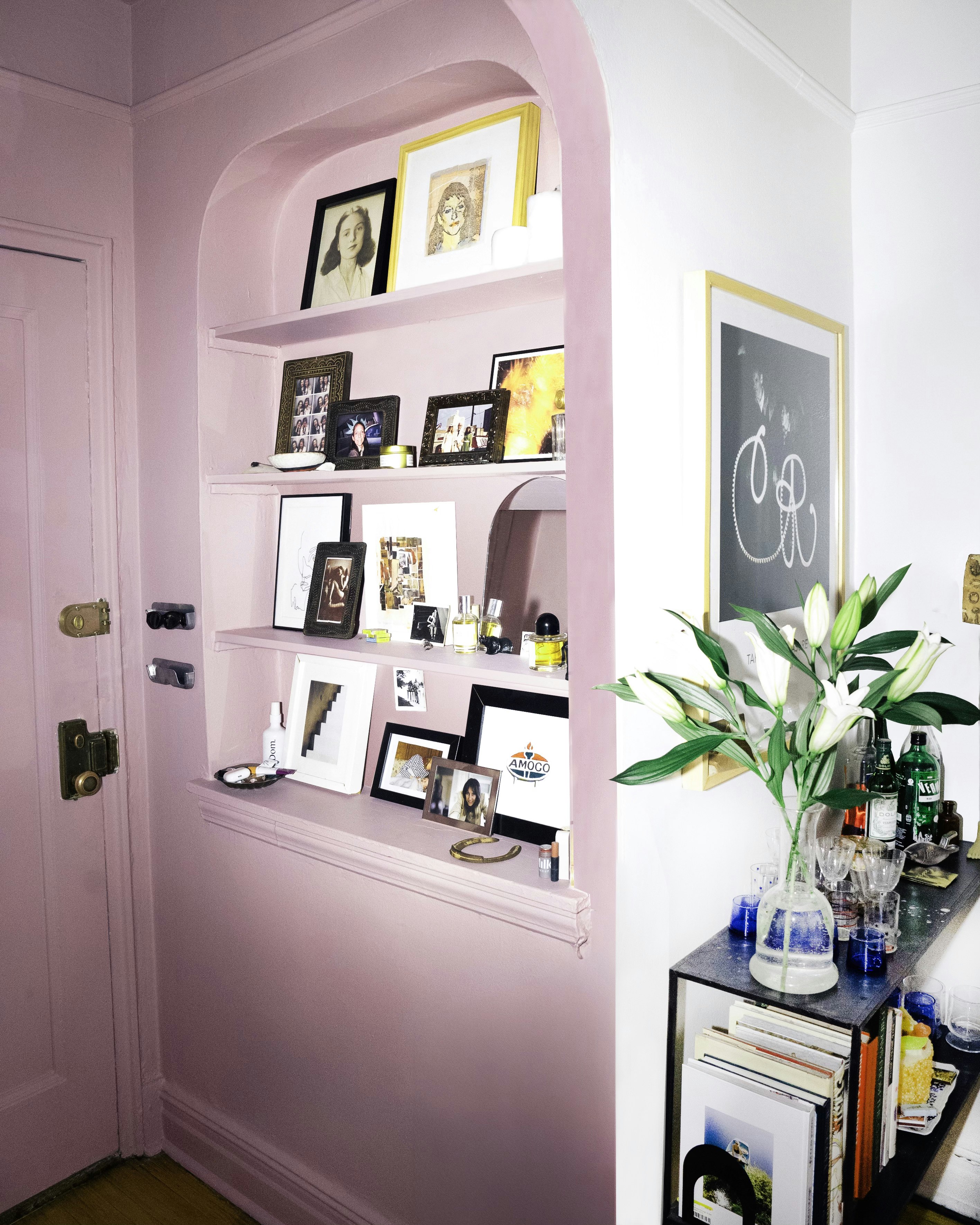 JAWBREAKER, rosy mauve paint color by Backdrop. – Badge:new, Pink, Purple, Entryway, Hallway, Ceiling, Door, Trim
