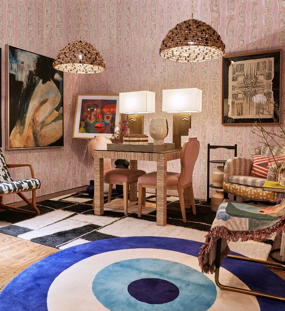 stripes composed of concentric linework in ink and colored pencil recall jean cocteau’s artistry tattooed on the walls of santo-sospir. taboo’s unique vertical stripe has an artful freehand aesthetic that looks as if it were drawn directly on the wall. by Backdrop. – Living Room, Office, Wallcoverings