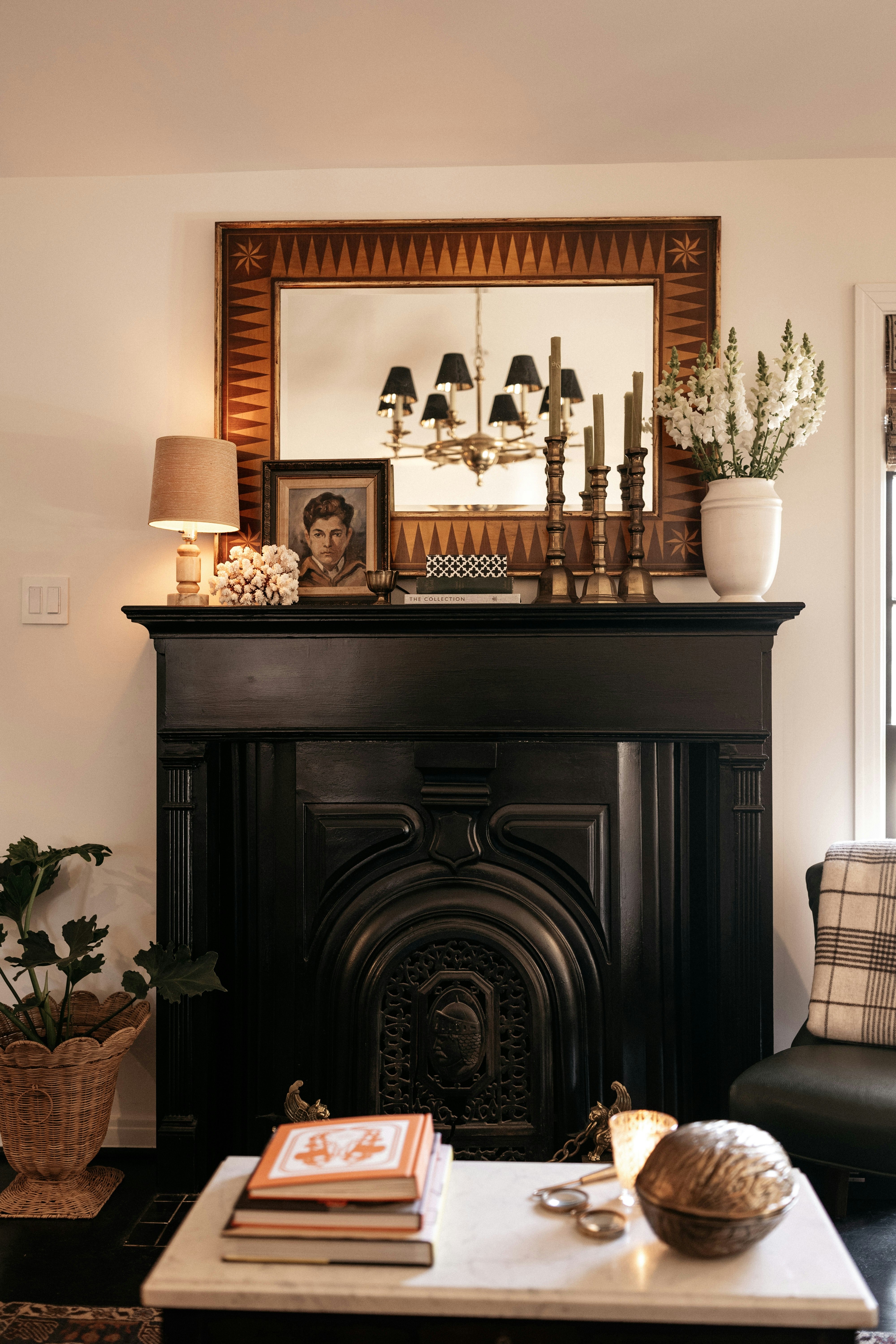 DARK ARTS, pure black paint color by Backdrop. – Black, Dark, Living Room, Office, Fireplace