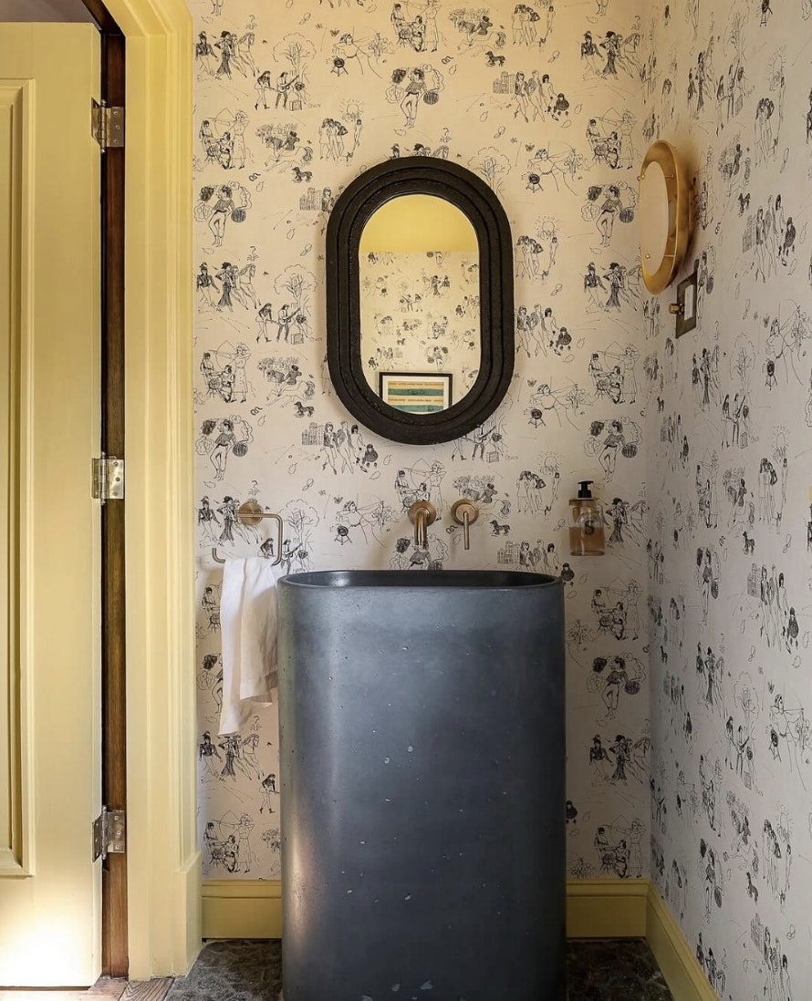 introducing toile de femmes, a one-of-a-kind wallpaper, created by designer barrie benson and gallerist chandra johnson of peg norriss. this wallpaper features a unique take on a traditional toile pattern, designed by acclaimed fine artist jackie gendel and showcases spirited female motifs. perfect for making a statement in any room.  by Backdrop. – Bathroom, Wallcoverings