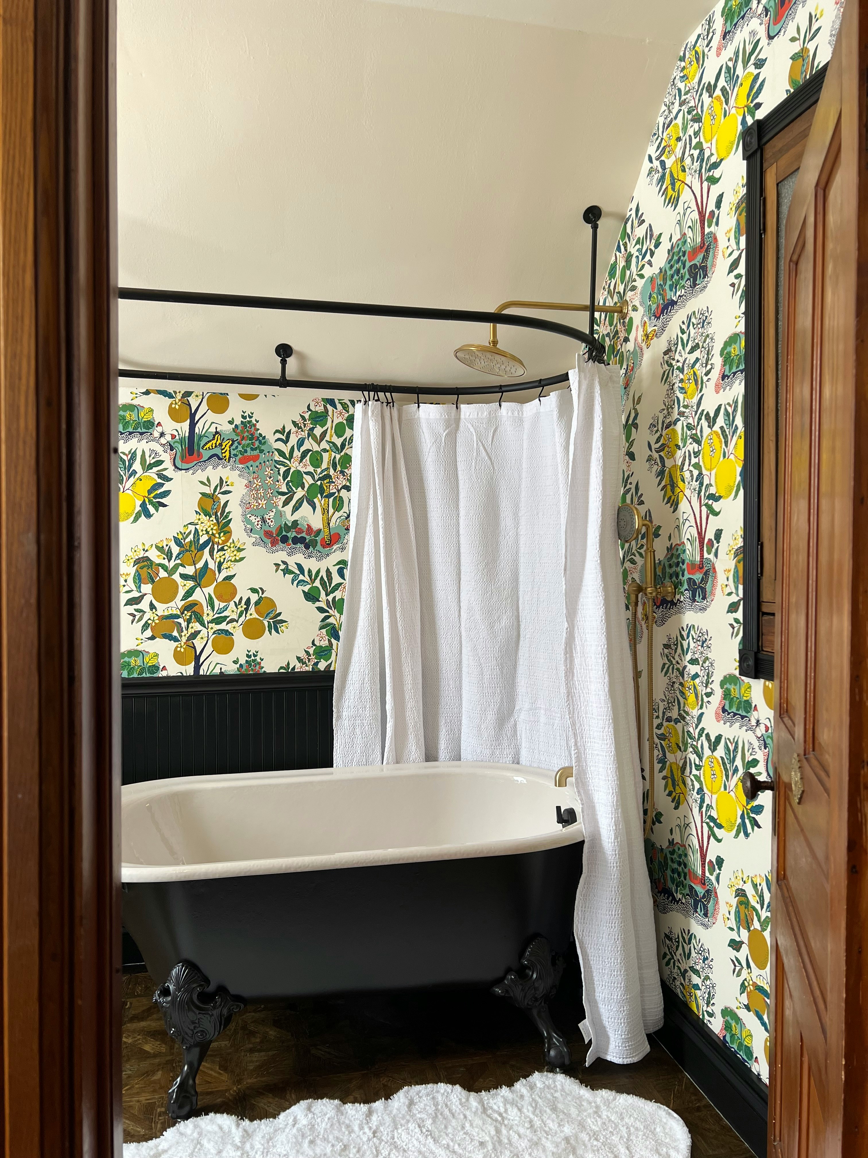CHAMPAGNE BONFIRE, from f. schumacher & co., citrus garden is a whimsical panel set based on an archival 1947 josef frank print., soft, pale peach paint colors by Backdrop. – Badge:new, Light, Neutral, Orange, Yellow, Add Me, Bathroom, Ceiling, Wallcoverings