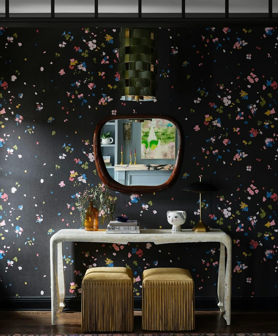 painted in our studio in the impasto style, fairfarren nods to the fantastic and eccentric with an emphasis on color and texture. mid-scale painterly, abstract petals fall and gather to create a mural-like effect in this large-scale, wide-width design. by Backdrop. – Living Room, Entryway, Accents, Wallcoverings