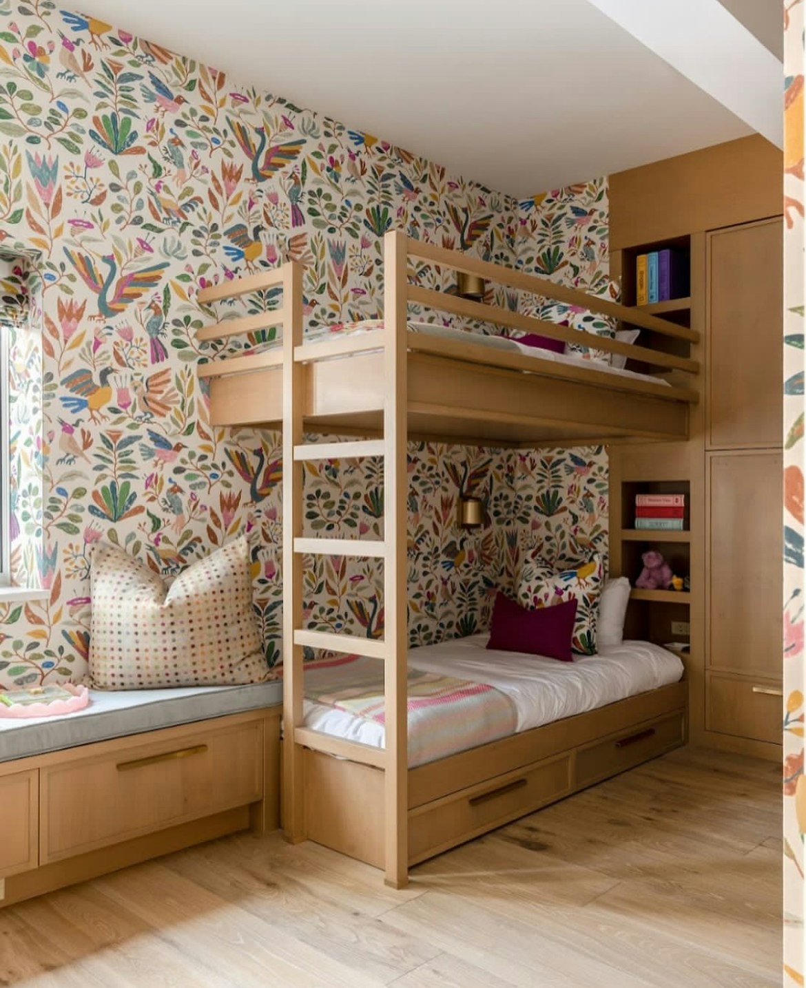 explore the captivating world of home decor with canopy, a whimsical mid-scale design inspired by the artistic vision of abel macias. this enchanting wallpaper draws inspiration from traditional mexican embroidery, featuring fanciful floral and fauna motifs. transform your room with this wide-width wallpaper, whether you choose to wrap an entire space or enliven a focal wall, creating a fabulous and unique ambiance.  by Backdrop. – Bedroom, Kids Room, Wallcoverings