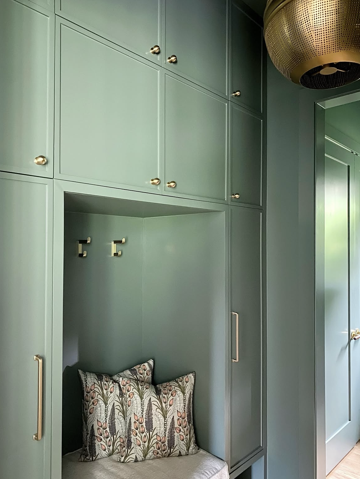 WEEKEND UPSTATE, dark green with a hint of blue paint color by Backdrop. – Best Sellers, Dark, Green, Our Picks, Entryway, Kitchen, Accents, Cabinet, Laundry Room