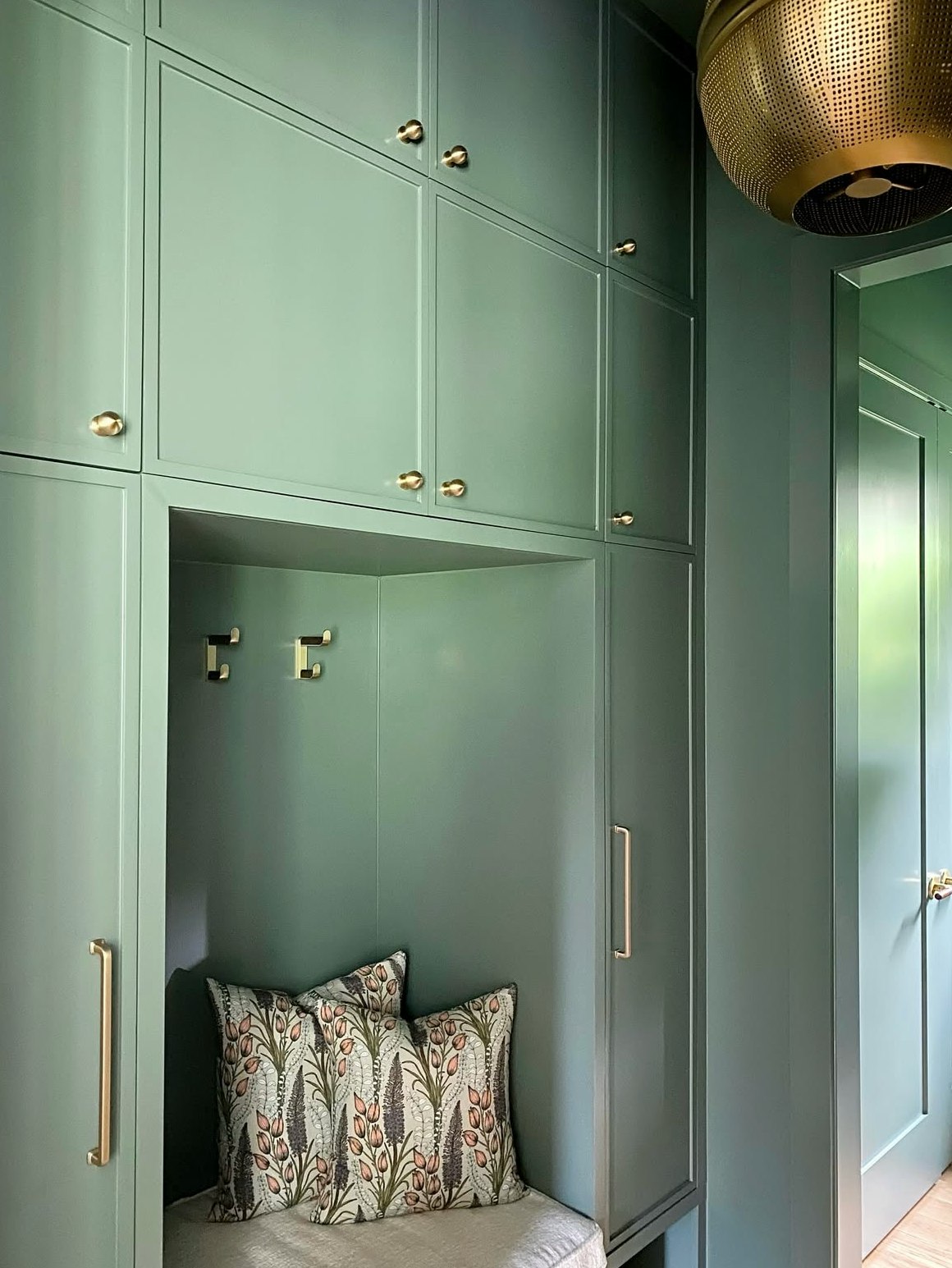 WEEKEND UPSTATE, dark green with a hint of blue paint color by Backdrop. – Best Sellers, Dark, Green, Our Picks, Entryway, Kitchen, Accents, Cabinet, Laundry Room