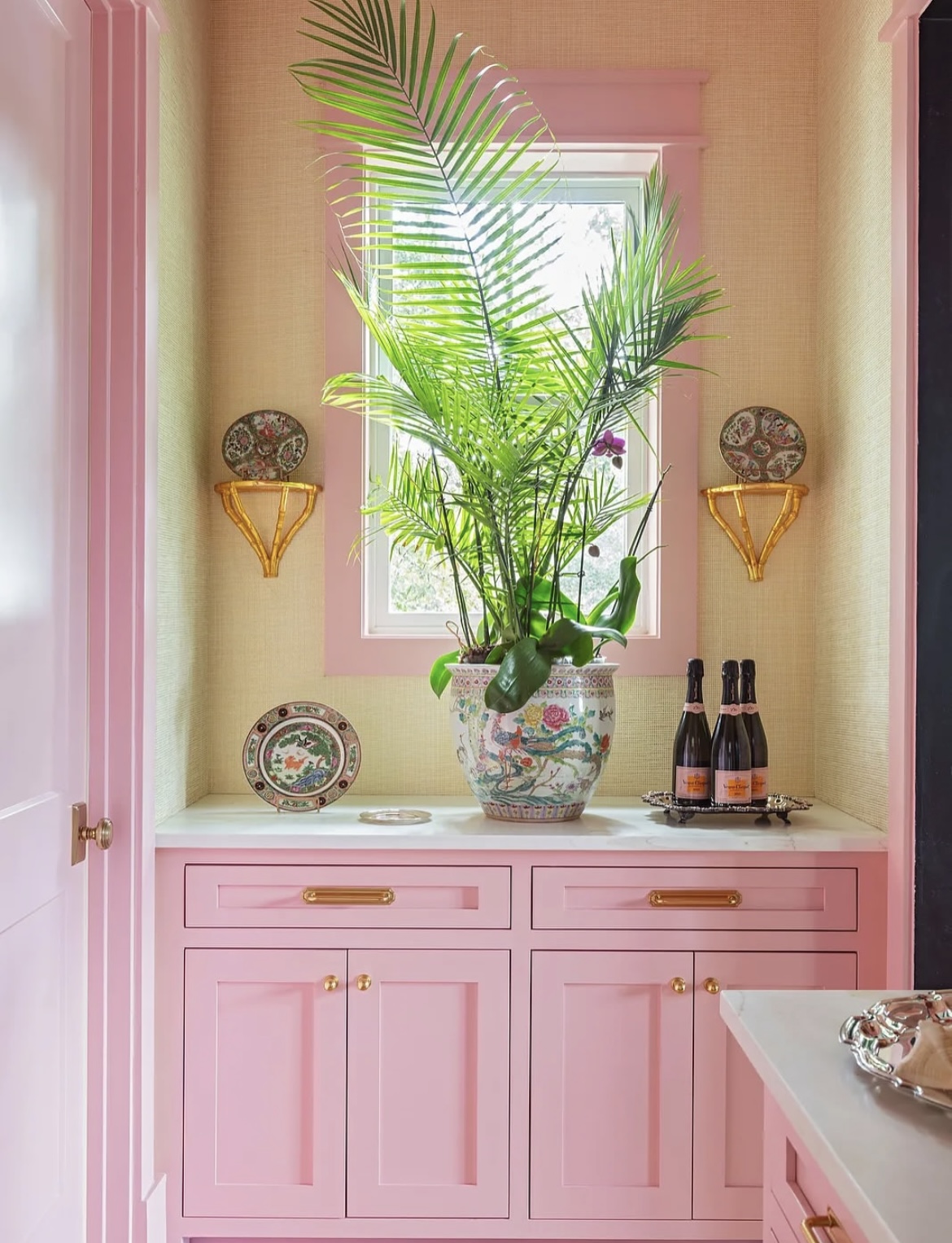SHY BOYS, a true pink paint color by Backdrop. – Pink, Kitchen, Accents, Cabinet, Trim