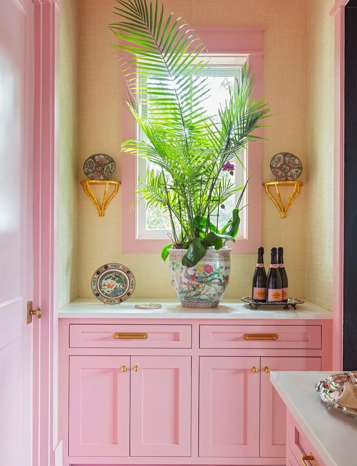 SHY BOYS, a true pink paint color by Backdrop. – Pink, Kitchen, Accents, Cabinet, Trim