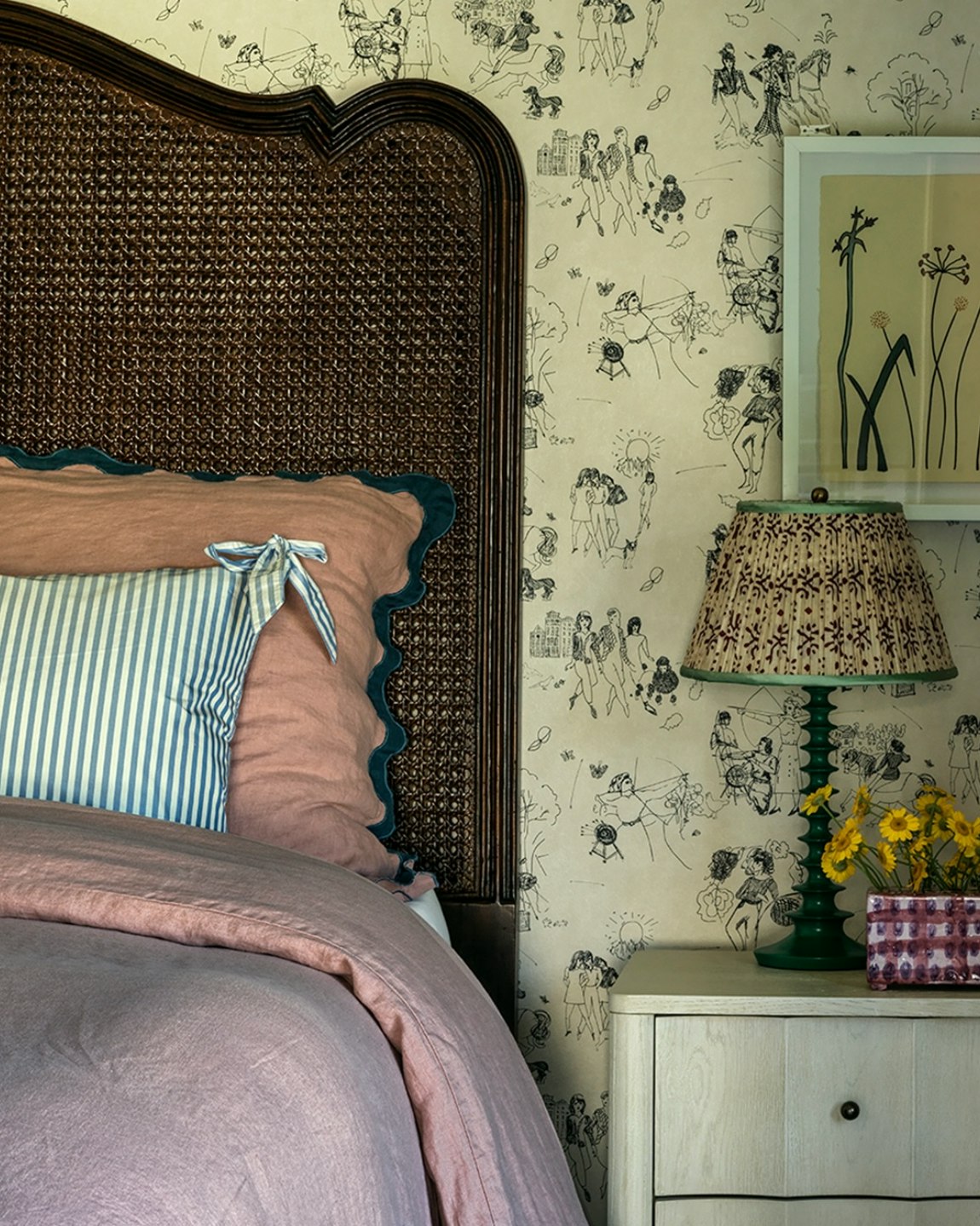 introducing toile de femmes, a one-of-a-kind wallpaper, created by designer barrie benson and gallerist chandra johnson of peg norriss. this wallpaper features a unique take on a traditional toile pattern, designed by acclaimed fine artist jackie gendel and showcases spirited female motifs. perfect for making a statement in any room.  by Backdrop. – Bedroom, Wallcoverings