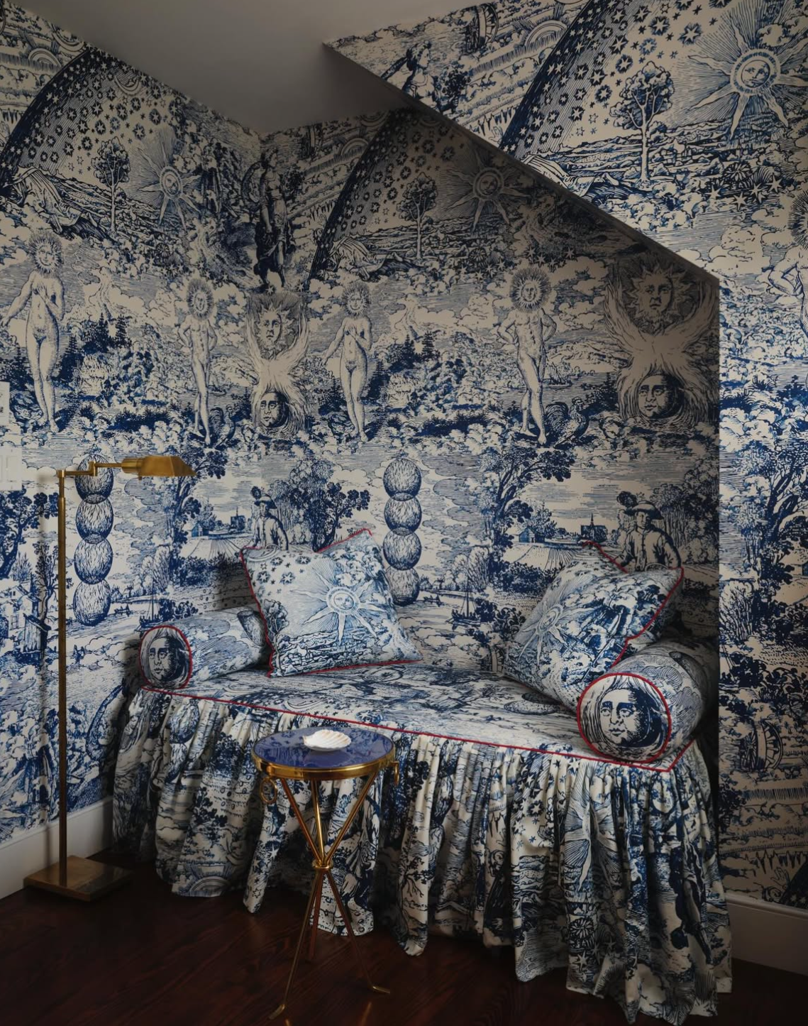 explore the allure of the modern toile, a captivating wallpaper creation by johnson hartig from libertine. this enigmatic, layered design draws inspiration from renaissance drawings, offering a contemporary twist with its large-scale format. immerse your space in a statement pattern that seamlessly blends mystique and modernity, featuring a room-enveloping repeat for a truly on-trend aesthetic.  by Backdrop. – Living Room, Ceiling, Furniture, Wallcoverings